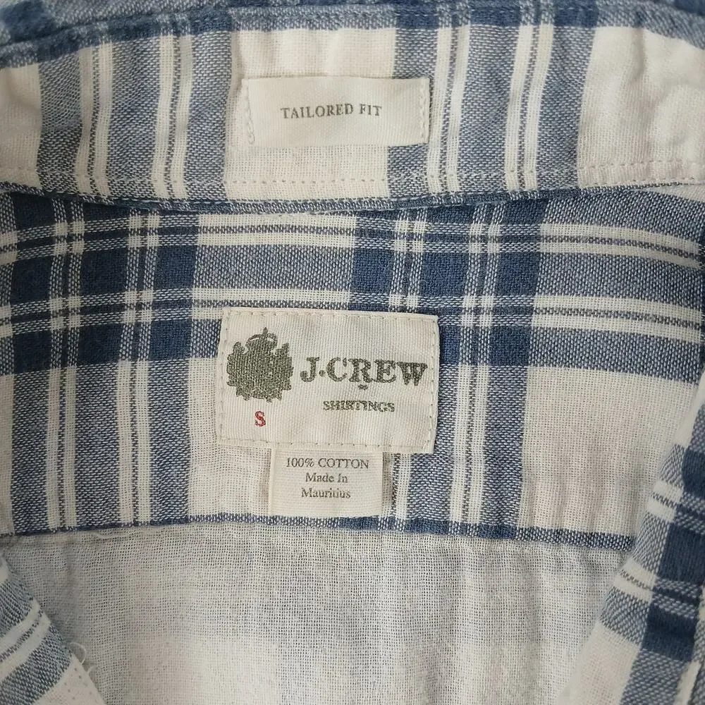J.Crew Tailored Fit Workshirt Mens Small plaid white blue double layer cotton LS